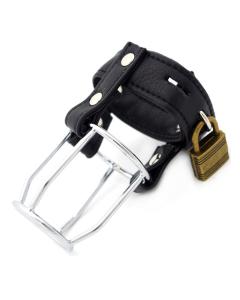 חגורת צניעות מעור עם טבעת מתכת "Charon" מנעול