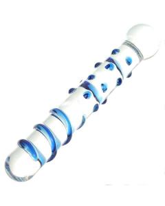 דילדו קריסטל חושני באורך 17 סמ ורוחב 3.5 סמ עם טבעות עונג ובליטות להעצמת החיכוך וההנאה